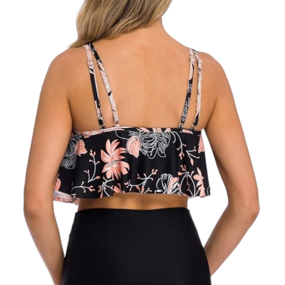 Coskaka Flounce Tankini Top, Ruffled High Top Swimwear - Picture 3 of 8